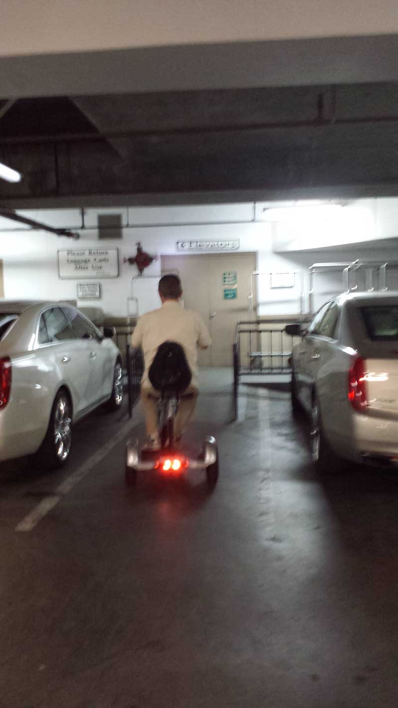Scooter navigating the parking garage